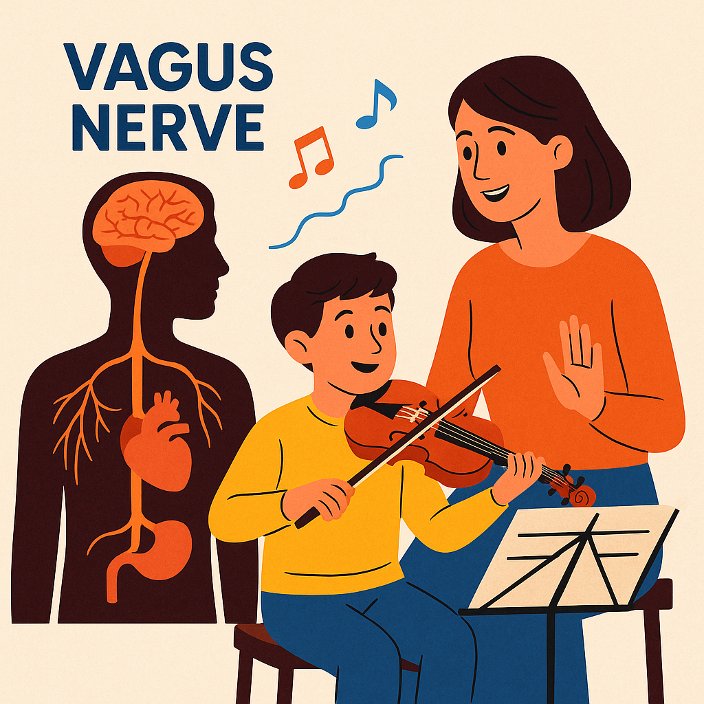 Boy Having a Violin Lesson with Demonstration of Vagus Nerve